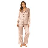 DoReMi Uzun Kollu Saten Pijama Takımı,Süt Kahve 2Xl