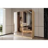 Doressa Home Bend Walnut 4 Kapılı Reflekte Camlı Gardırop Krem