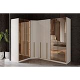Doressa Home Noyer 7 Kapılı 4 Reflekte Camlı Köşe Gardırop Krem