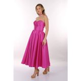 DORİDORCA Straplez Kalp Yaka Kabarık Saten Midi Boy Kadın Abiye 2246064