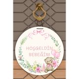 Dormot 1Modern Dijital Baskı Pembe Ayıcık Hoşgeldin Bebeğim Kapı Süsü