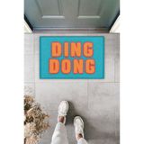 Dormot Dekoratif Dijital Paspas Kişiye Özel Tasarım DING DONG Mavi Kapı Önü Paspası 70x45cm