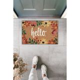 Dormot Dekoratif Dijital Paspas Kişiye Özel Tasarım Hello Çiçek Kenarlı Varyasyon Kapı Önü Paspas 70x45cm