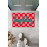 Dormot Dekoratif Dijital Paspas Kişiye Özel Tasarım Hoşgeldiniz Kareli Kırmızı Kapı Önü Paspas 70x45cm