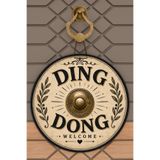 Dormot Home Ding Dong Welcome Zil Butonu Temalı Yuvarlak Ahşap Kapı Süsü 30x30cm Dijital Baskı
