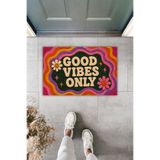 Dormot Home Good Vibes Only Yazılı Retro Çiçekli Kapı Önü Paspası 70x45 cm – Dijital Baskılı Kapı Önü Paspası