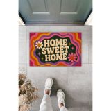 Dormot Home Home Sweet Home Yazılı Retro Çiçekli Kapı Önü Paspası 70x45 cm – Dijital Baskılı Kapı Önü Paspası