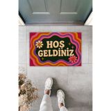 Dormot Home Hoş Geldiniz Yazılı Retro Çiçekli Kapı Önü Paspası 70x45 cm – Dijital Baskılı Kapı Önü Paspası