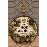 Dormot Home Hoş Geldiniz Yazılı Rustik Bahçe Temalı Yuvarlak MDF Kapı Süsü 30x30 cm