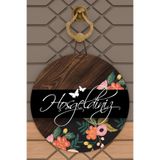 Dormot Home Modern Dijital Baskı Ahşap Siyah Çiçekli Hoşgeldiniz Kapı Süsü