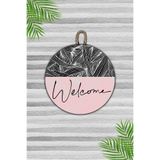 Dormot Home Modern Kapı Süsü Pembe ve Siyah, Dijital Ahşap Baskı - Welcome Dış Mekan Kapı Süsü, 30 cm