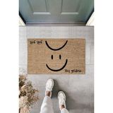 Dormot Home Siyah Smile Sevinç ve Hüzün Kapı Önü Paspası - 45 x 75 cm - Kahverengi