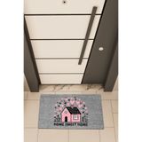 Dormot Home Yüksek Kaliteli Dijital Baskı Gri, Pembe ev home sweet temalı Kapı Önü Paspası