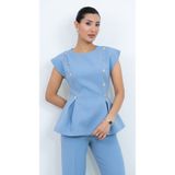 Dorne Moda Özel Koleksiyon Kruvaze Gold Düğmeli Peplum Bluz Ve Pantolon İkili Takım - Düğün - Mezuniyet - Ofis Şıklığı