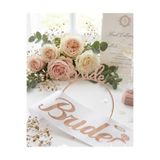 DORODO Bride taç ve kuşak seti bride to be beyaz üzeri rose bekarlığa veda patisi taç kuşak seti