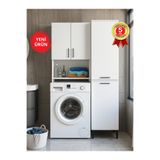 dorpek 2 Kapaklı Çamaşır Makinesi Dolabı, Kirli Sepetli Çok Amaçlı Dolap - Mutfak & Banyo Dolabı Beyaz | Brillon & Singa