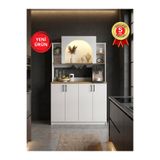 dorpek Afrodis 4 Kapaklı LED’li Mutfak Dolabı – Kahve Köşesi & Çok Amaçlı Dolap Beyaz 120 cm