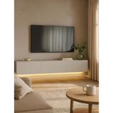 Dorpek Cercei LED Li Işıklı Tv Ünitesi 180 cm - Kumtaşı Renk, Modern, Geniş, Raflı Tasarım - Tv Sehpası - Ekru