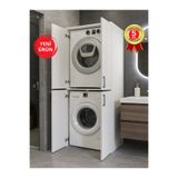dorpek Tani Kapaklı Çamaşır ve Kurutma Makinesi Dolabı, Çok Amaçlı Dolap, Beyaz Banyo Dolabı