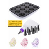 DORRY HOME 12'li Muffin Kek Kalıbı, Krema Torbası Ve 100 Adet Renkli Cupcake , Browni ,muffin Kağıdı Kalıbı Set