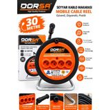 Dorsa Makaralı Uzatma Kablosu 4'lü Prizli Seyyar Kablo Makarası 3x2,5 - Siyah - 30MT