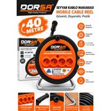 Dorsa Makaralı Uzatma Kablosu 4'lü Prizli Seyyar Kablo Makarası 3x2,5 - Siyah - 40MT