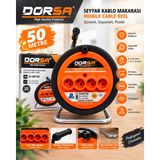 Dorsa Makaralı Uzatma Kablosu 4'lü Prizli Seyyar Kablo Makarası 3x2,5 - Siyah - 50MT