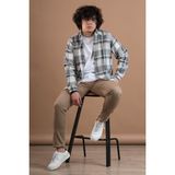 Dorss Ekoseli Slimfit Kışlık Erkek Gömlek - Gri - 2XL