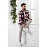 Dorss Slimfit Çift Cepli Ekoseli Erkek Oduncu Gömlek - M - Bordo