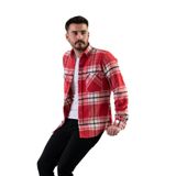Dorss Slimfit Çift Cepli Ekoseli Erkek Oduncu Gömlek - M - Kırmızı
