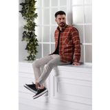 Dorss Slimfit Çift Cepli Ekoseli Erkek Oduncu Gömlek - XL - Kiremit