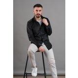 Dorss Slimfit Erkek Ince Fitilli Kadife Gömlek - S - Siyah