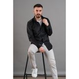 Dorss Slimfit Erkek Ince Fitilli Kadife Gömlek - Siyah