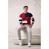 Dorss Slimfit Sıfır Tasarımyaka Desenli Pamuklu Erkek Spor Kazak - 2XL - Kırmızı