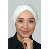Dört Bantlı Çapraz Dış Tesettür Bonesi Hazır Türban Penye - Ekru