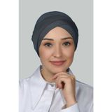 Dört Bantlı Çapraz Dış Tesettür Bonesi Hazır Türban Penye -Füme