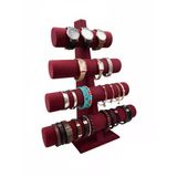 Dört Kademeli Süet Kumaş Bordo Renk 38/34 Cm Bileklik-Saat Sergileme Standı