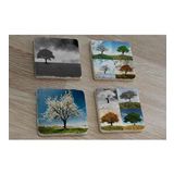Dört Mevsim Ağaçlar Doğal Taş Bardak Altlığı 4'lü set - Natural Stone Coasters