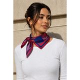 Dört Parça Çiçek Desen Mercan-Lila Soft Bandana Fular 50x50 cm