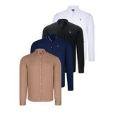DÖRTLÜ SET G674 DEWBERRY ERKEK GÖMLEK-SİYAH-BEYAZ-LACİVERT-CAMEL