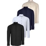 Dörtlü Set G721 Dewberry Erkek Gömlek-Siyah-Beyaz-Lacivert-Bej - Siyah - Beyaz - Lacivert - Bej