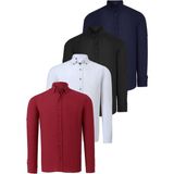 Dörtlü Set G721 Dewberry Erkek Gömlek-Siyah-Beyaz-Lacivert-Bordo - Siyah - Beyaz - Lacivert - Bordo