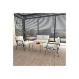DORUK HOME Balkon, Bahçe, Cafe, Metal Kanepe Koltuk Takımı , Bahçe Mobilyası, 70X40 sehpalı - 211 krem