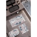 Doruklar Home Collection Bambu Kumaş Kaymaz Tabanlı Yıkanabilir 3'lü Klozet Takımı Dijital Baskı Banyo Paspas Seti BKLZ0004 - Renkli