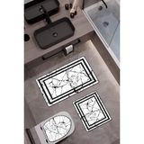 Doruklar Home Collection Bambu Kumaş Kaymaz Tabanlı Yıkanabilir 3'lü Klozet Takımı Dijital Baskı Banyo Paspas Seti BKLZ0005 - Renkli