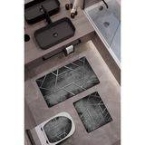 Doruklar Home Collection Bambu Kumaş Kaymaz Tabanlı Yıkanabilir 3'lü Klozet Takımı Dijital Baskı Banyo Paspas Seti BKLZ0007 - Renkli