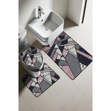 Doruklar Home Collection Modern Desenli Dijital Baskı 3’lü Banyo Paspas Takımı Yıkanabilir Kaymaz Tabanlı Klozet Takımı KLZ0026 - Renkli