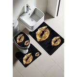 Doruklar Home Collection Modern Desenli Dijital Baskı 3’lü Banyo Paspas Takımı Yıkanabilir Kaymaz Tabanlı Klozet Takımı KLZ0029 - Renkli