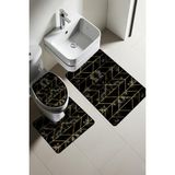 Doruklar Home Collection Modern Desenli Dijital Baskı 3’lü Banyo Paspas Takımı Yıkanabilir Kaymaz Tabanlı Klozet Takımı KLZ0050 - Renkli