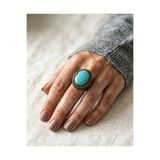 Dorvina Bronz Kadın Antik Takı Yüzük Turkuaz Firuze Taşı Oval Model Ayarlanabilir Vintage Yüzük